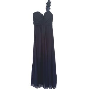 EVER PRETTY Navy Ruched One- Shoulder Empire Waist Chiffon Gown Size 4